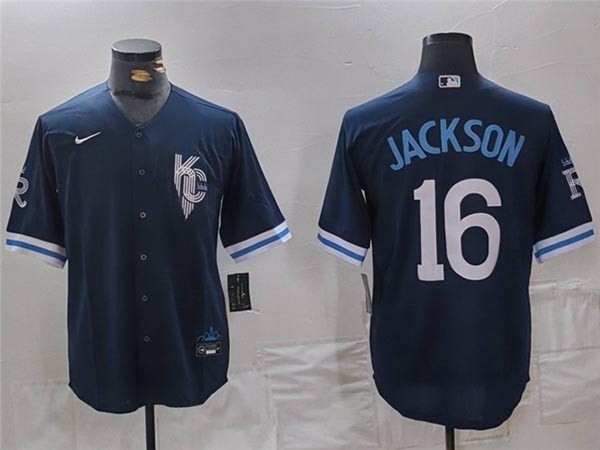 Men's Kansas City Royals #16 Bo Jackson Navy City Connect Jersey