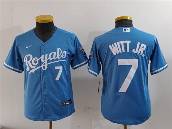 Youth Kansas City Royals #7 Bobby Witt Jr. Light Blue with front number Limited Jersey