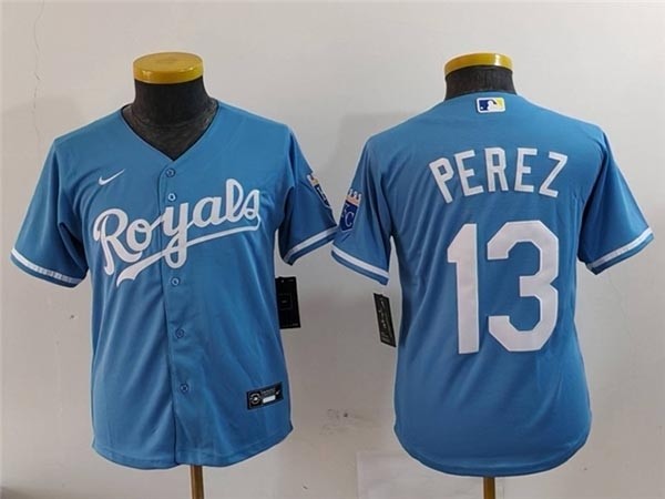 Youth Kansas City Royals #13 Salvador Perez Light Blue Limited Jersey