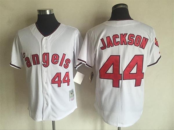 Men's Los Angeles Angels #44 Reggie Jackson Throwback White Jersey