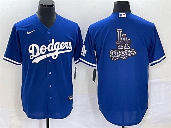 Men's Los Angeles Dodgers Blue Team Big LA Logo Cool Base Stitched Baseball Jersey