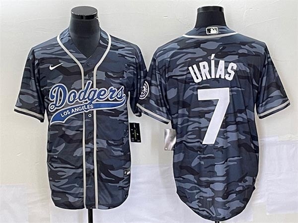 Men's Los Angeles Dodgers #7 Julio Urias Gray Camo Cool Base With Patch Stitched Baseball Jersey