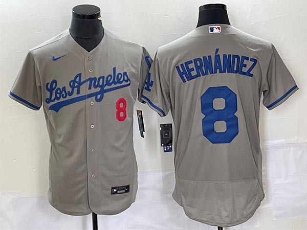 Men's Los Angeles Dodgers #8 Enrique Hernandez Gray Flex Base Stitched Baseball Jersey