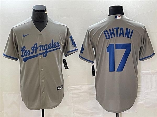 Men's Los Angeles Dodgers #17 Shohei Ohtani Gray Cool Base Jersey