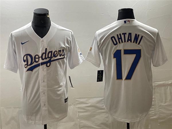 Men's Los Angeles Dodgers #17 Shohei Ohtani White 2021 Gold Program Jersey