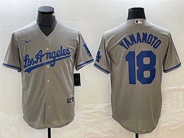 Men's Los Angeles Dodgers #18 Yoshinobu Yamamoto Gray Jersey