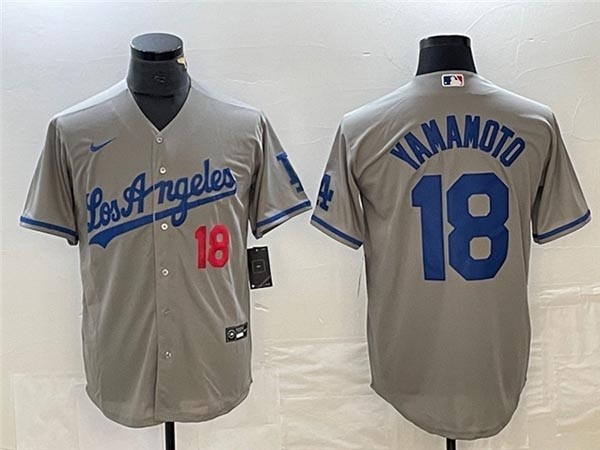 Men's Los Angeles Dodgers #18 Yoshinobu Yamamoto Gray Limited Jersey