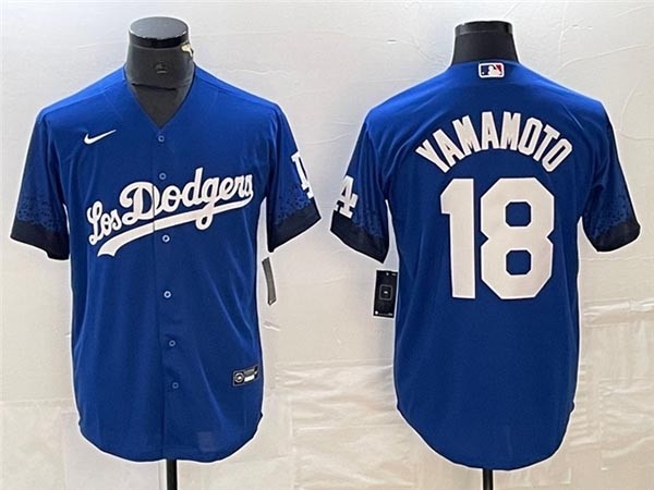 Men's Los Angeles Dodgers #18 Yoshinobu Yamamoto Royal Blue City Connect Jersey