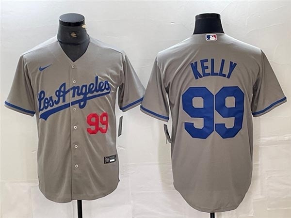 Men's Los Angeles Dodgers #99 Joe Kelly Grey with front number Cool Base Jersey