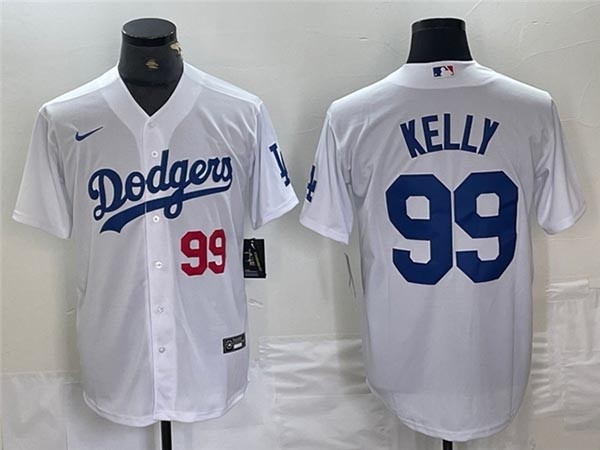 Men's Los Angeles Dodgers #99 Joe Kelly White with front number Cool Base Jersey