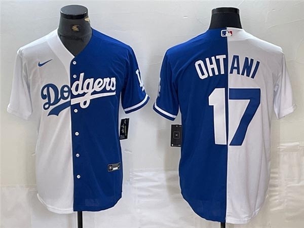 Men's Los Angeles Dodgers #17 Shohei Ohtani Royal Blue-White Split Jersey