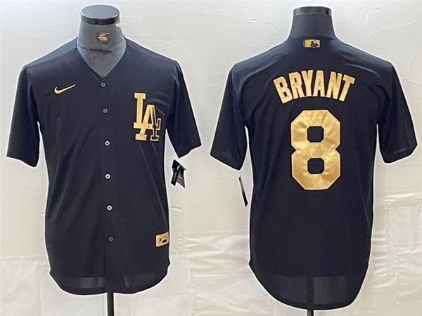 Men's Los Angeles Dodgers #8 Kobe Bryant Black Gold Jersey