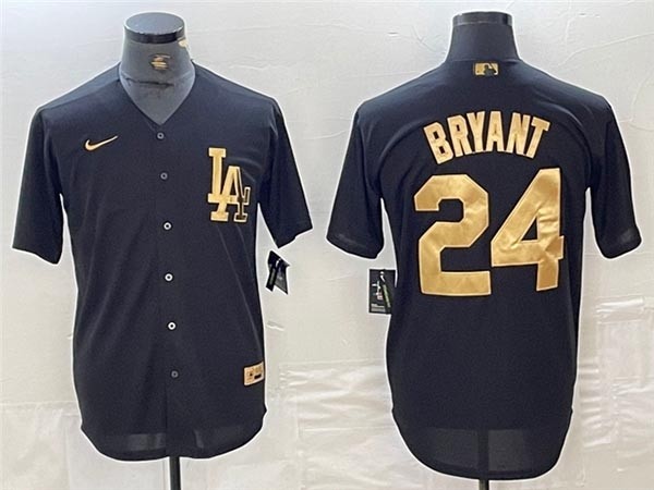 Men's Los Angeles Dodgers #24 Kobe Bryant Black Gold Jersey