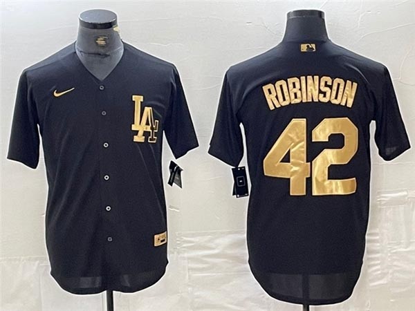 Men's Los Angeles Dodgers #42 Jackie Robinson Black Gold Jersey