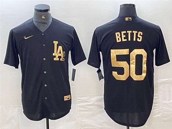 Men's Los Angeles Dodgers #50 Mookie Betts Black Gold Jersey