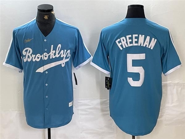 Men's Los Angeles Dodgers #5 Freddie Freeman Light Blue Cooperstown Collection Jersey