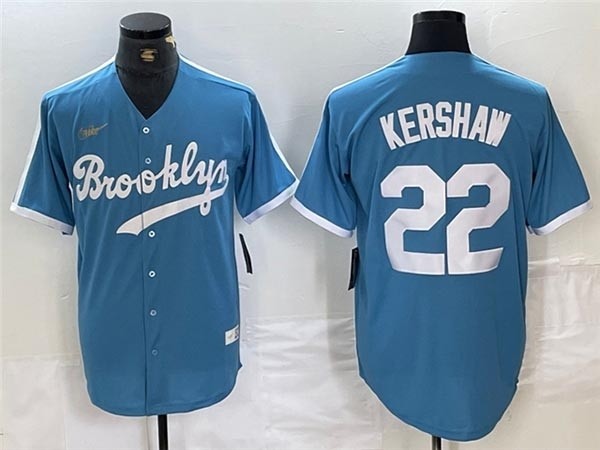 Men's Los Angeles Dodgers #22 Clayton Kershaw Light Blue Cooperstown Collection Jersey