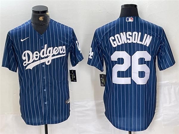 Men's Los Angeles Dodgers #26 Tony Gonsolin Blue Pinstripe Limited Jersey