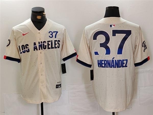 Men's Los Angeles Dodgers #37 Teoscar Hernandez Cream 2024 City Connect Limited Jersey