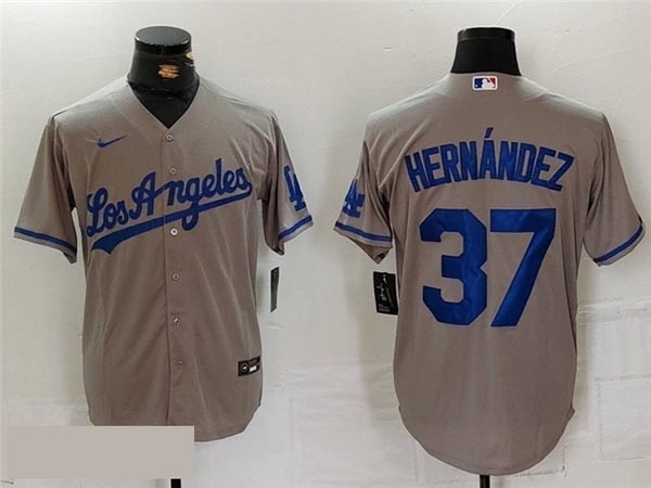 Men's Los Angeles Dodgers #37 Teoscar Hernandez Gray Jersey