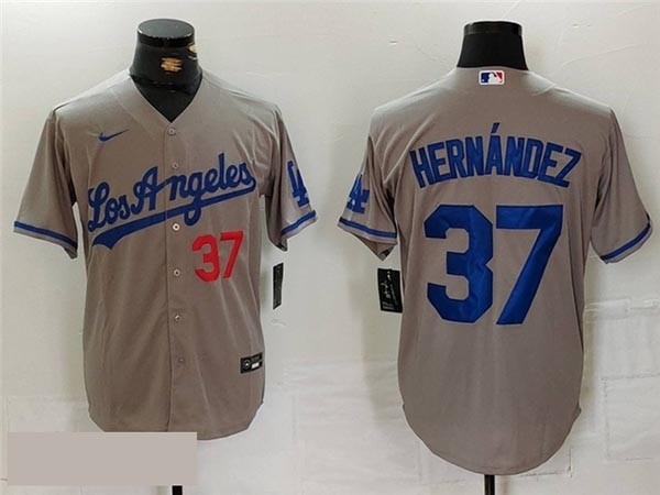 Men's Los Angeles Dodgers #37 Teoscar Hernandez Gray with front Number Limited Jersey