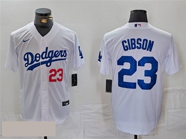 Men's Los Angeles Dodgers #23 Kirk Gibson White front number Limited Jersey