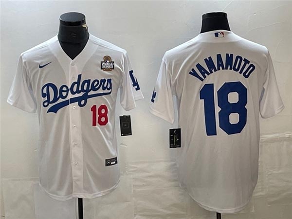 Men's Los Angeles Dodgers #18 Yoshinobu Yamamoto White 2024 World Series Limited Jersey