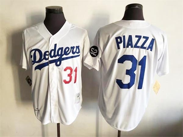 Men's Los Angeles Dodgers #31 Mike Piazza Throwback White Jersey