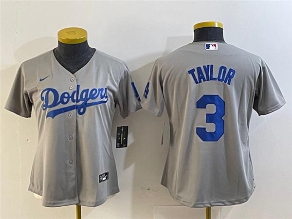 Women's Los Angeles Dodgers #3 Chris Taylor Alternate Gray Jersey