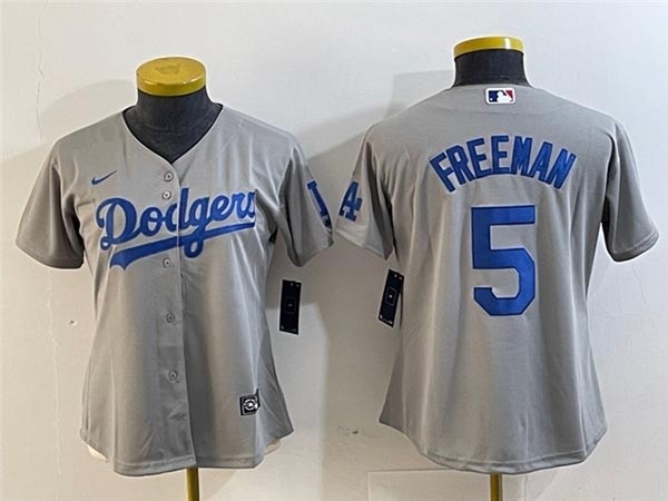 Women's Los Angeles Dodgers #5 Freddie Freeman Alternate Gray Jersey