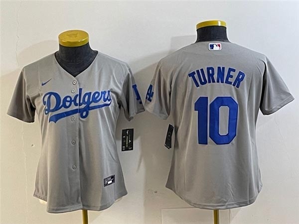 Women's Los Angeles Dodgers #10 Justin Turner Alternate Gray Jersey