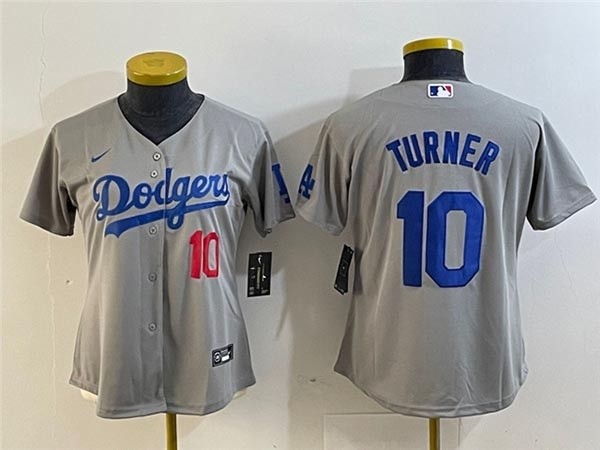 Women's Los Angeles Dodgers #10 Justin Turner Alternate Gray Limited Jersey