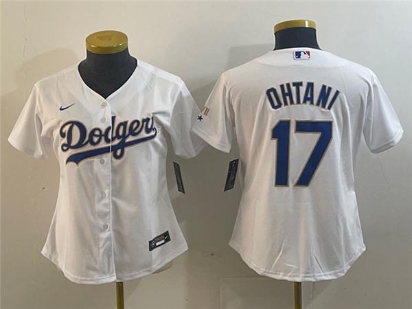 Women's Los Angeles Dodgers #17 Shohei Ohtani White Gold Program Jersey