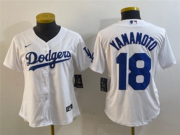 Women's Los Angeles Dodgers #18 Yoshinobu Yamamoto White Jersey