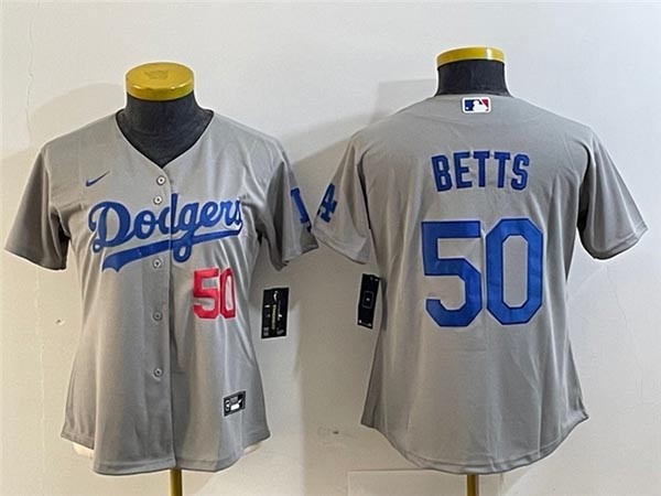 Women's Los Angeles Dodgers #50 Mookie Betts Alternate Gray Limited Jersey