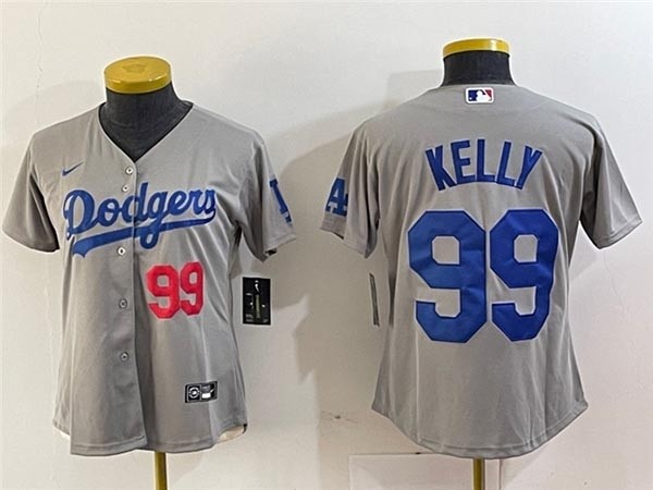 Women's Los Angeles Dodgers #99 Joe Kelly Alternate Gray with front number Limited Jersey