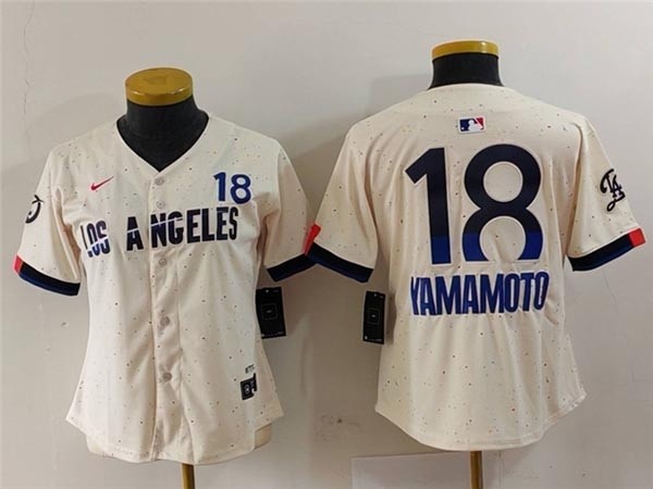 Women's Los Angeles Dodgers #18 Yoshinobu Yamamoto Cream 2024 City Connect Limited Jersey