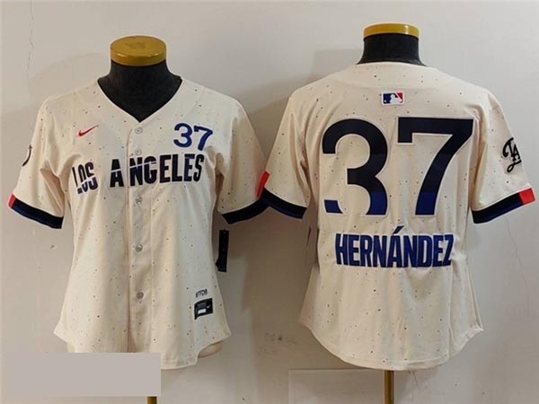 Women's Los Angeles Dodgers #37 Teoscar Hernandez Cream 2024 City Connect Limited Jersey