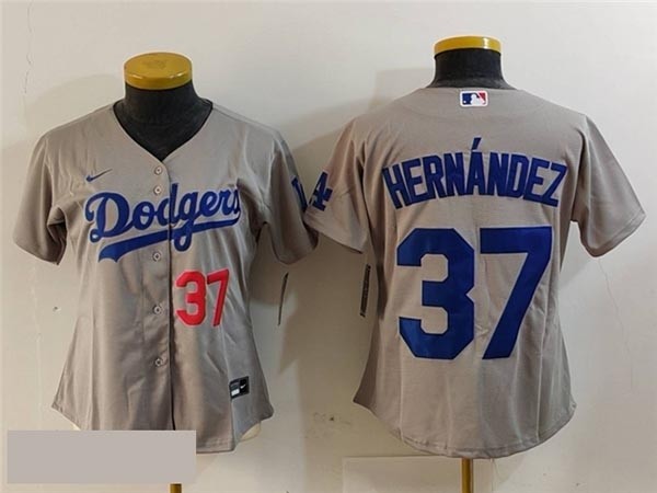 Women's Los Angeles Dodgers #37 Teoscar Hernandez Alternate Gray with front number Limited Jersey