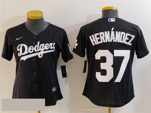 Women's Los Angeles Dodgers #37 Teoscar Hernandez Black Turn Back The Clock Jersey