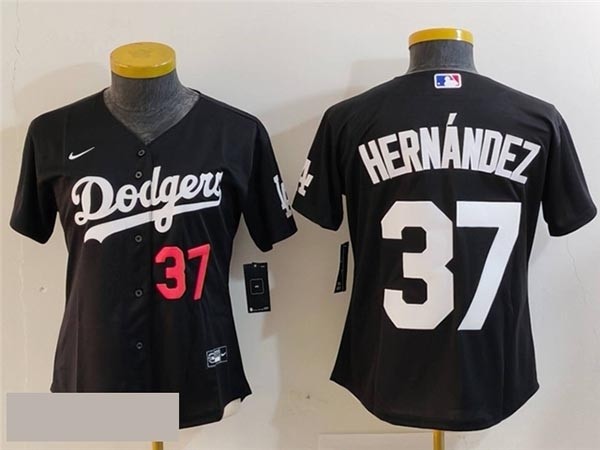 Women's Los Angeles Dodgers #37 Teoscar Hernandez Black Turn Back The Clock Limited Jersey