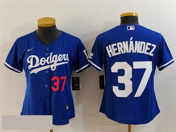 Women's Los Angeles Dodgers #37 Teoscar Hernandez Royal Blue with front number Limited Jersey