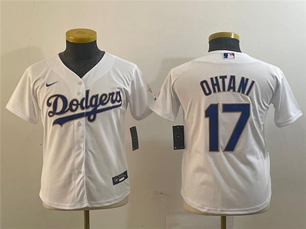 Youth Los Angeles Dodgers #17 Shohei Ohtani White Gold Program Jersey