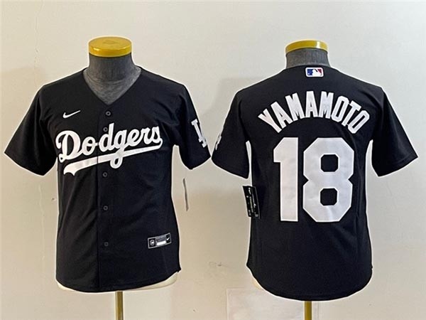 Youth Los Angeles Dodgers #18 Yoshinobu Yamamoto Black Turn Back The Clock Jersey