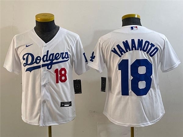 Youth Los Angeles Dodgers #18 Yoshinobu Yamamoto White Limited Jersey