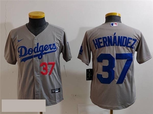 Youth Los Angeles Dodgers #37 Teoscar Hernandez Alternate Gray with front number Limited Jersey