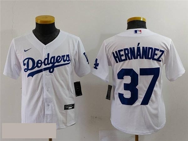 Youth Los Angeles Dodgers #37 Teoscar Hernandez White Jersey