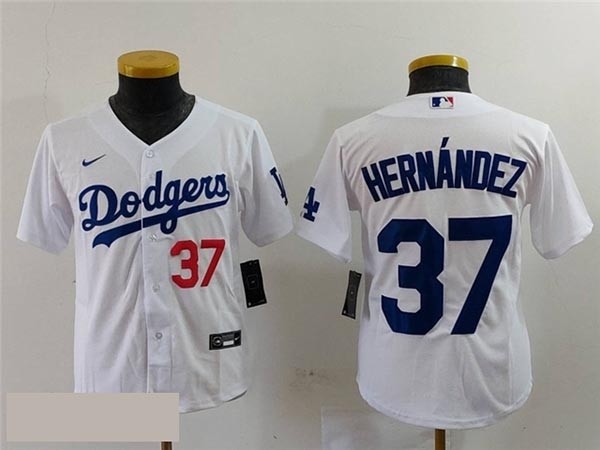 Youth Los Angeles Dodgers #37 Teoscar Hernandez White with front number Limited Jersey