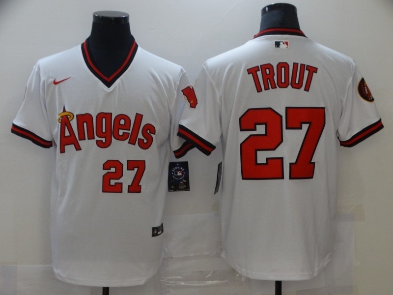 Men's Los Angeles Angels #27 Mike Trout White Nike Cool Base Jersey