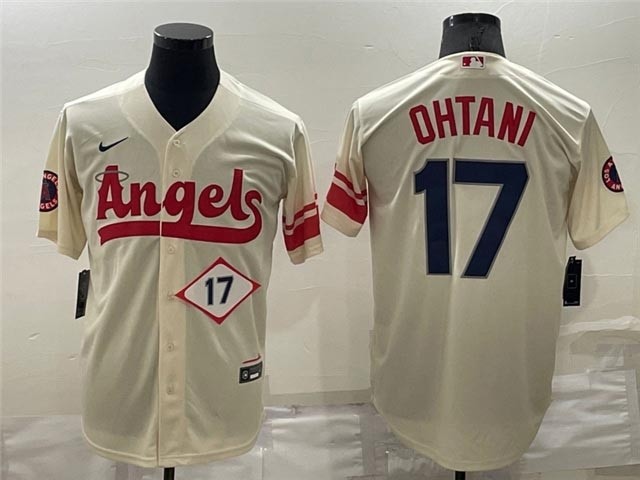 Los Angeles Angels #17 Shohei Ohtani Cream 2022 City Connect with front Number Cool Base Jersey